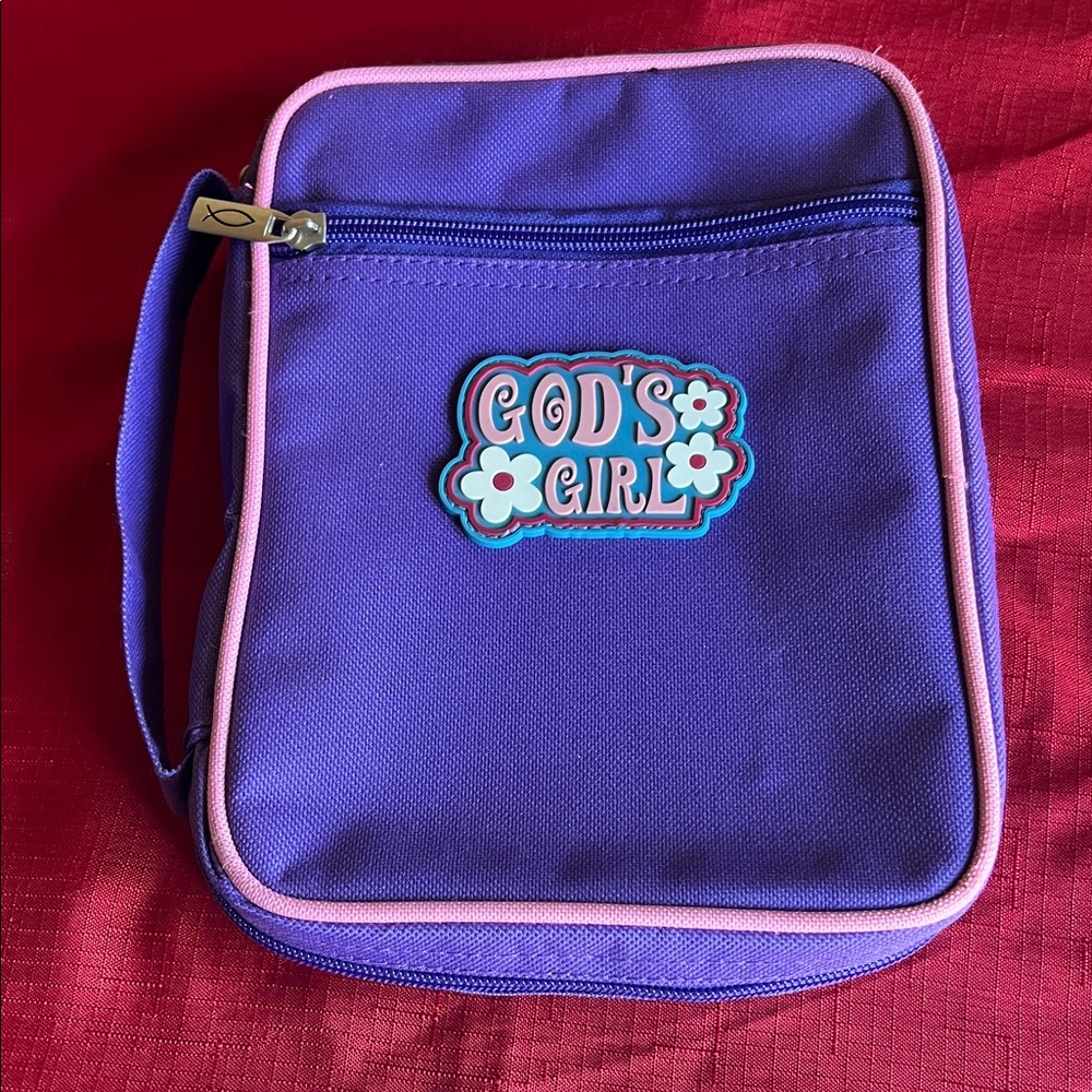 Bible Cover “God’s Girl” Purple Bag with Pink Edges